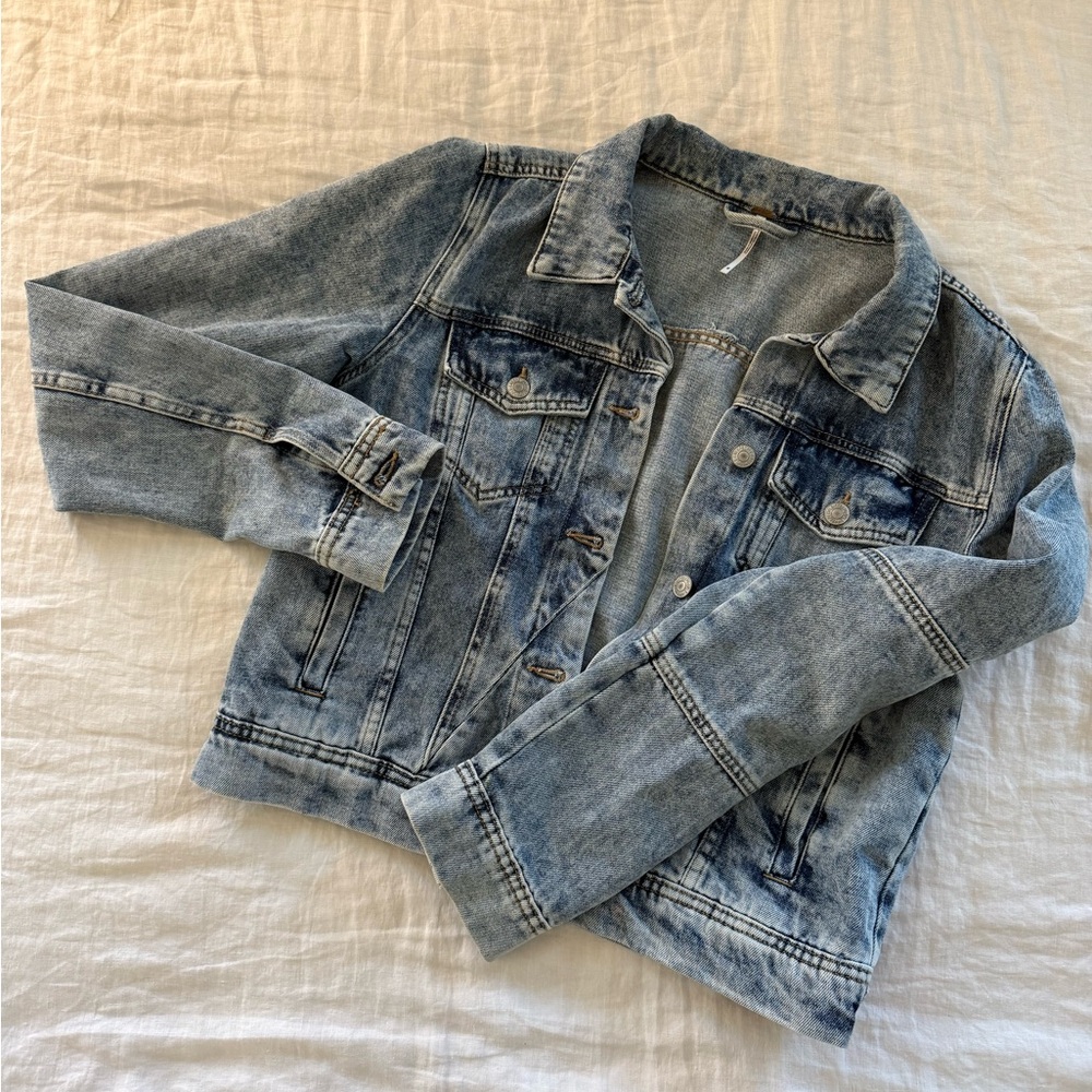 Free People Washed Light Blue Denim Jacket